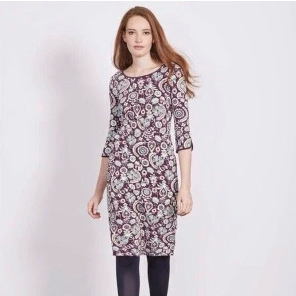 BODEN JESSIE purple paisley 3/4 sleeve pockets dress 12L